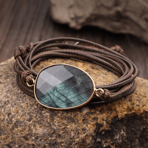 Labradorite Rope-Wrap Bracelet - Lunaria-Dark brown-Nora Luxe