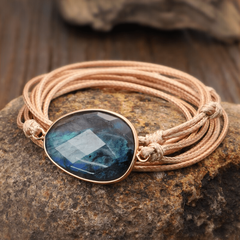 Labradorite Rope-Wrap Bracelet - Lunaria-Light brown-Nora Luxe