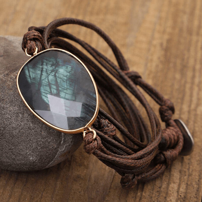 Labradorite Rope-Wrap Bracelet - Lunaria-Light brown-Nora Luxe