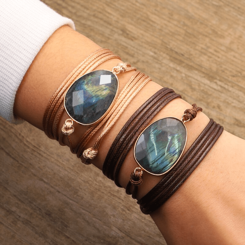 Labradorite Rope-Wrap Bracelet - Lunaria-Light brown-Nora Luxe