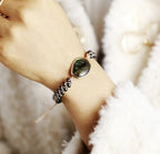 Natural Stone Braided Cuff Bracelet-ONYX-Nora Luxe