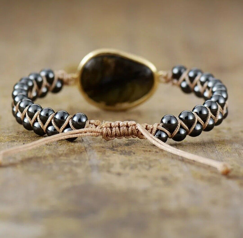 Natural Stone Braided Cuff Bracelet-ONYX-Nora Luxe