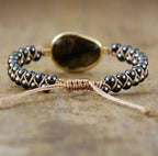 Natural Stone Braided Cuff Bracelet-ONYX-Nora Luxe