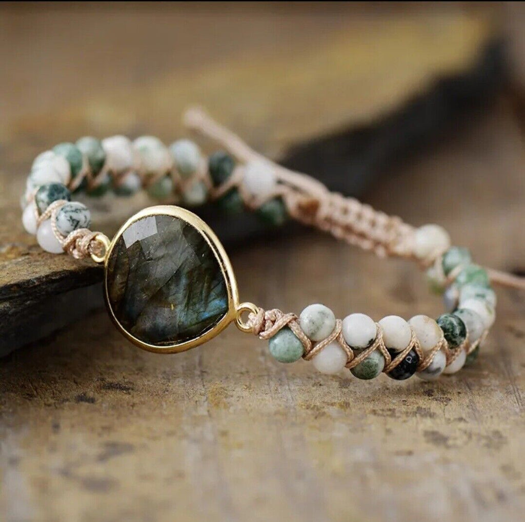 Natural Stone Braided Cuff Bracelet-ONYX-Nora Luxe